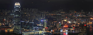 Hong Kong Victoria Harbour Night Skyline Panorama with IFC Tower and City Lights HD wallpaper