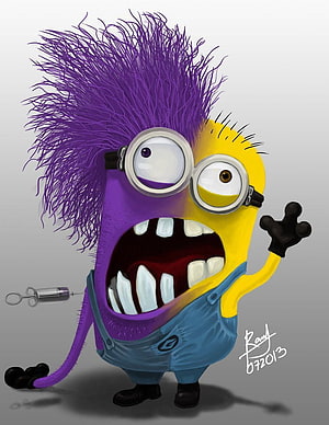 Purple Minion with Wild Hair and Syringe from Despicable Me HD phone wallpaper