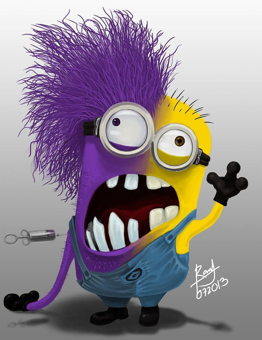 Purple Minion with Wild Hair and Syringe from Despicable Me HD phone wallpaper