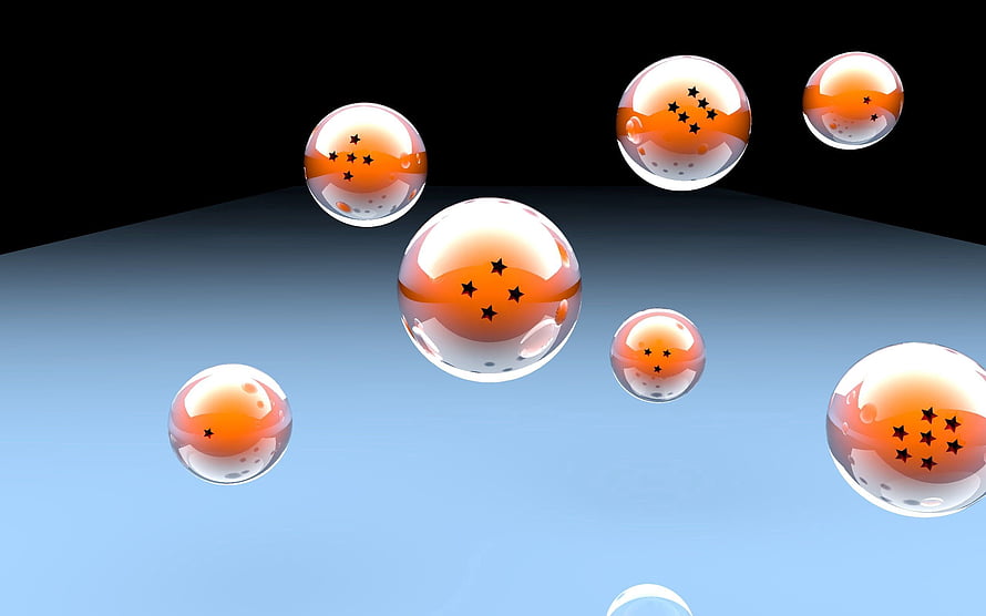 Dragon Ball Z Dragon Balls Floating in 3D Render with Star Patterns HD wallpaper