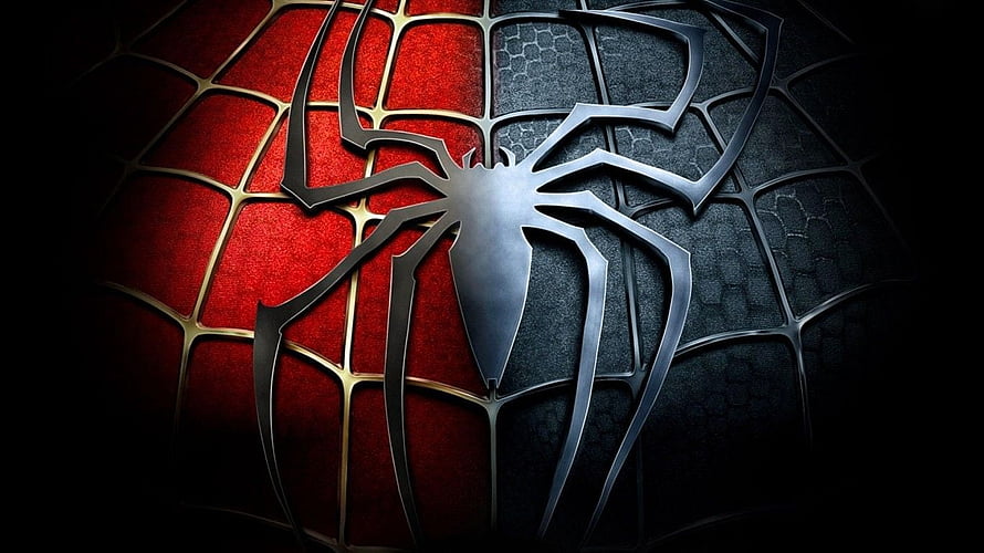 Spider-Man Metallic Spider Emblem on Red and Black Webbed Background, Spiderman PC, Spider-Man Laptop HD wallpaper