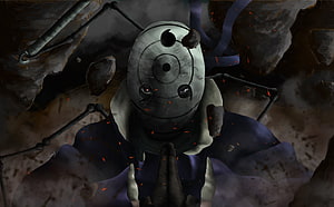 Obito Uchiha in Tobi Mask with Hands Praying in Dark Cavern HD wallpaper