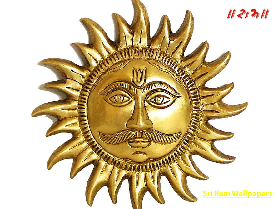 Golden Surya Devta Sun God Idol with Radiant Rays and Traditional Face HD wallpaper