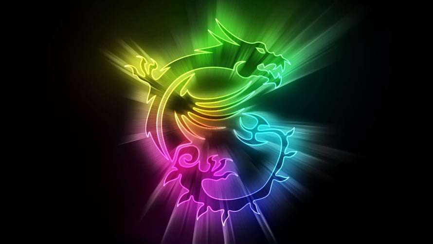 MSI Dragon Logo Neon Glow with Rainbow Gradient on Black Background HD wallpaper