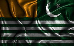 Azad Kashmir Flag Waving in Silk with Green and White Stripes and Crescent Moon HD wallpaper