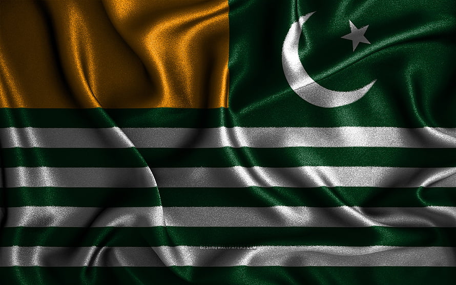 Azad Kashmir Flag Waving in Silk with Green and White Stripes and Crescent Moon HD wallpaper