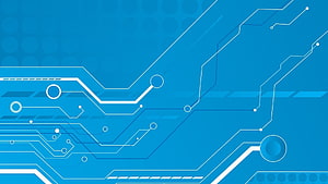 Abstract Blue Circuit Board Pattern with White Traces and Nodes for Tech Backgrounds HD wallpaper