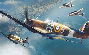 Supermarine Spitfire Squadron Flying Over Coastal Landscape in World War II HD wallpaper