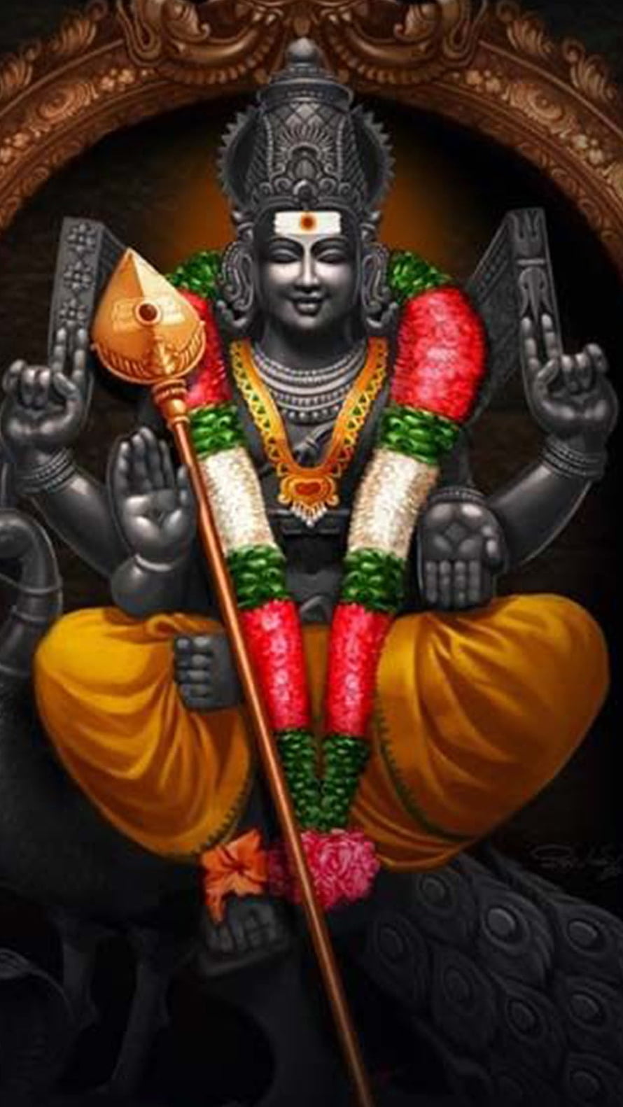 Murugan Kartikeya Digital Art with Vel and Flower Garland HD phone wallpaper