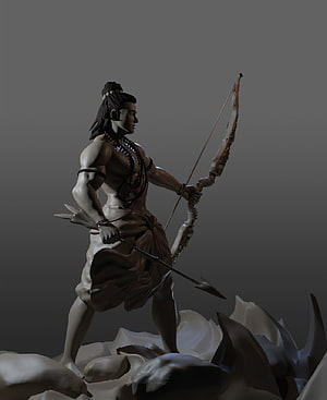 Lord Rama 3D Sculpture Holding Bow and Arrow in Dramatic Pose HD phone wallpaper