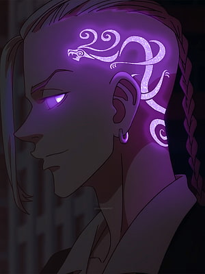 Draken from Tokyo Revengers with Glowing Purple Dragon Tattoo and Braided Hair HD phone wallpaper