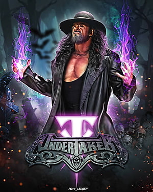 WWE The Undertaker Digital Artwork with Purple Energy and Gothic Logo HD phone wallpaper