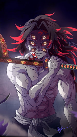 Kokushibo Demon Slayer Anime Character with Multiple Eyes and Katana HD phone wallpaper