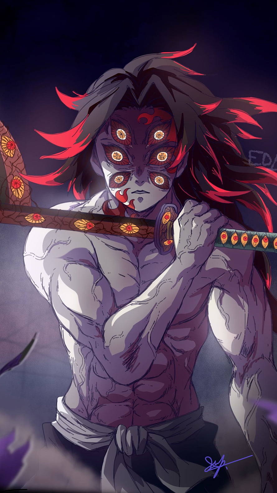 Kokushibo Demon Slayer Anime Character with Multiple Eyes and Katana HD phone wallpaper