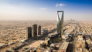 Aerial View of King Fahd's Tower and the Riyadh Cityscape in Saudi Arabia HD wallpaper