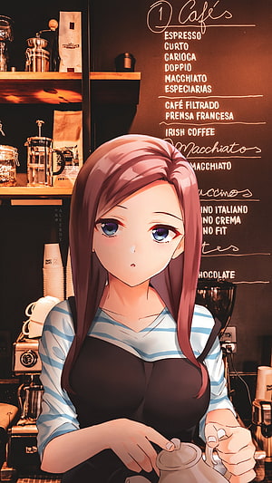 Miku Nakano Anime Girl in Cozy Coffee Shop with Espresso Menu HD phone wallpaper