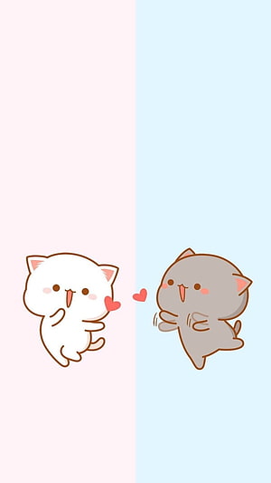 Mochi Cat and Mochi Peach Cute Kawaii Couple Illustration HD phone wallpaper