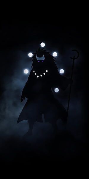 Madara Uchiha Silhouette with Glowing Chakra Orbs in Dark Misty Atmosphere HD phone wallpaper