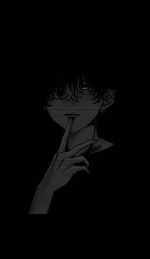 Anime Boy With Finger To Lips In Dark Monochrome Illustration HD phone wallpaper