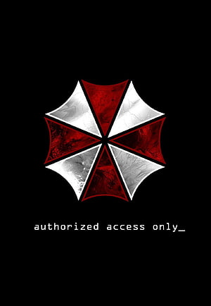 Resident Evil Umbrella Corporation Logo with Authorized Access Text on Black Background HD phone wallpaper