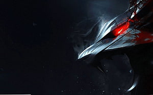 The Witcher 3 Wolf Medallion Close-Up with Glowing Red Eye and Smoke HD wallpaper