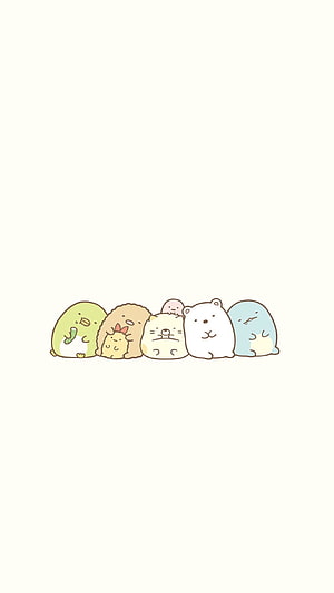 Sumikko Gurashi Cute Animal Characters Lined Up on Cream Background HD phone wallpaper