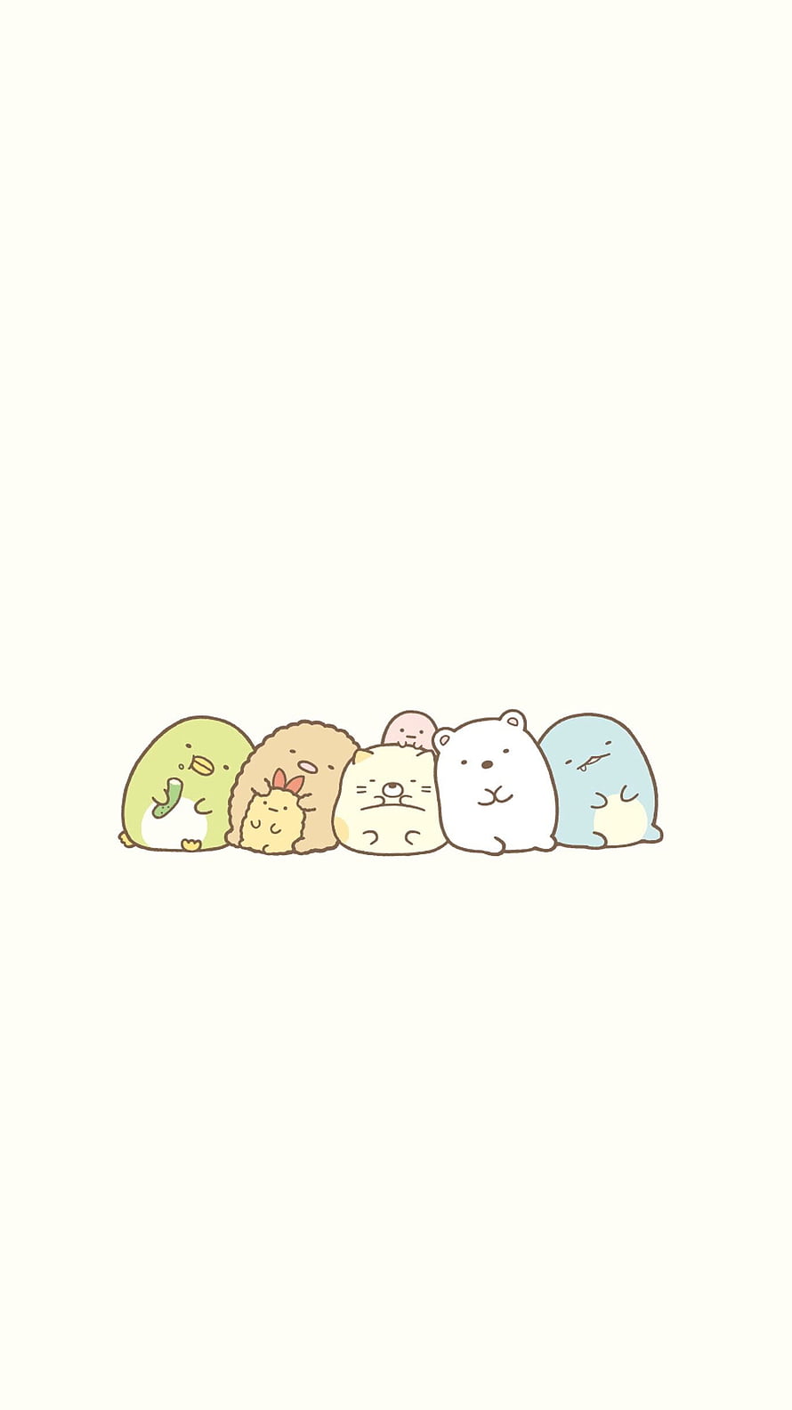 Sumikko Gurashi Cute Animal Characters Lined Up on Cream Background HD phone wallpaper