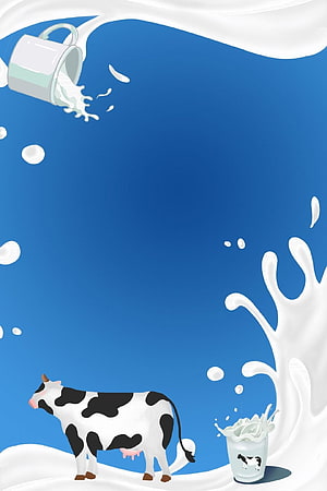 International Milk Day Cartoon Poster with Cow and Splashing Milk on Blue Background HD phone wallpaper