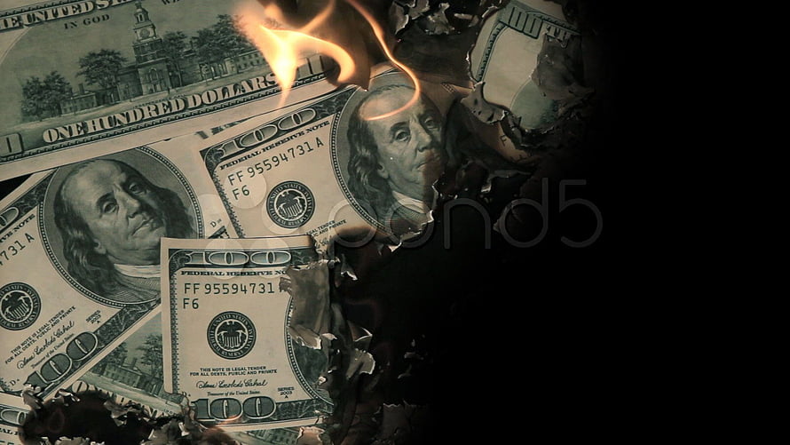 Burning US One Hundred Dollar Bills with Flames and Charred Edges HD wallpaper