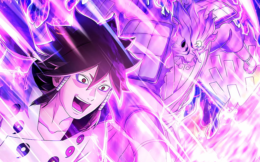 Indra Otsutsuki unleashing purple lightning energy in an intense Naruto battle scene HD wallpaper