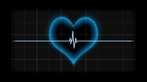 Glowing Blue Heart with ECG Pulse Line on Dark Grid Background HD wallpaper