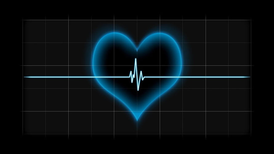 Glowing Blue Heart with ECG Pulse Line on Dark Grid Background HD wallpaper