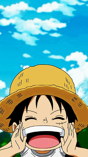 Monkey D. Luffy Laughing Joyfully Under a Bright Blue Sky in One Piece HD phone wallpaper
