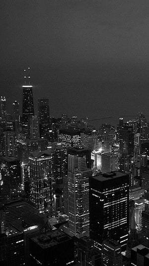 Monochrome Chicago Skyline at Night with Willis Tower Illuminated HD phone wallpaper