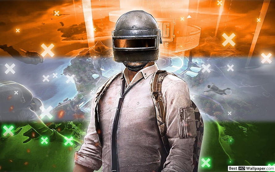 PUBG Mobile India Soldier in Helmet with Tactical Gear and Orange Sky Background HD wallpaper