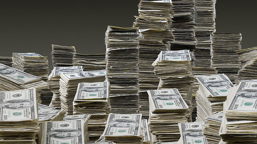 Towering Stacks of US Dollar Bills Forming a Financial Wealth Landscape HD wallpaper