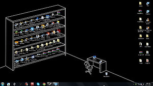 Isometric Bookshelf Desktop Organization Concept with Gaming Icons HD wallpaper