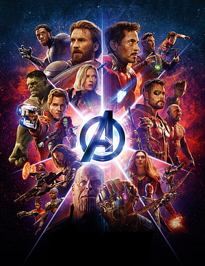 Avengers Infinity War Ensemble Cast Poster Featuring Thanos and the Infinity Gauntlet HD phone wallpaper