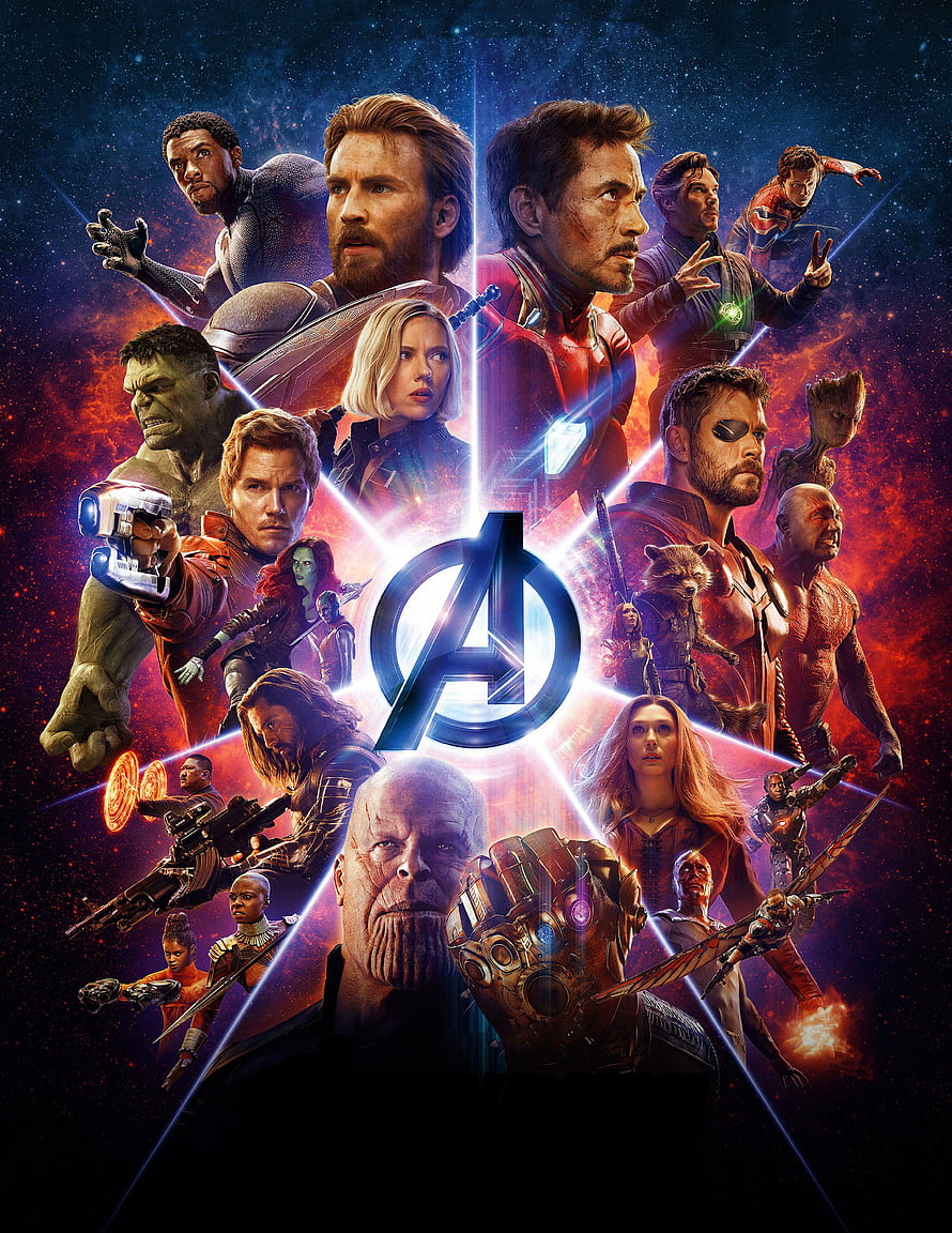 Avengers Infinity War Ensemble Cast Poster Featuring Thanos and the Infinity Gauntlet HD phone wallpaper