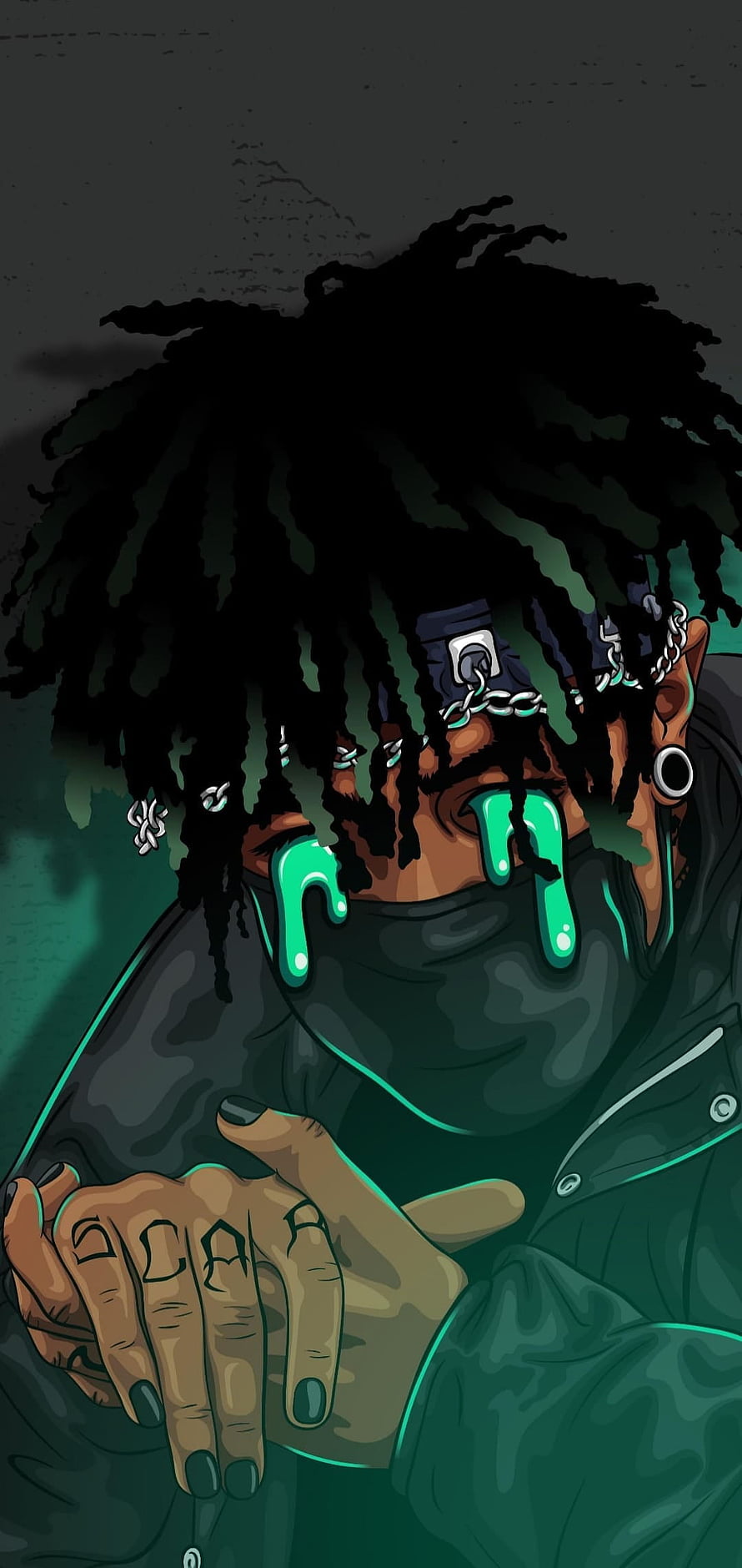 Juice Wrld Digital Art Portrait with Green Tears and Dreadlocks HD phone wallpaper