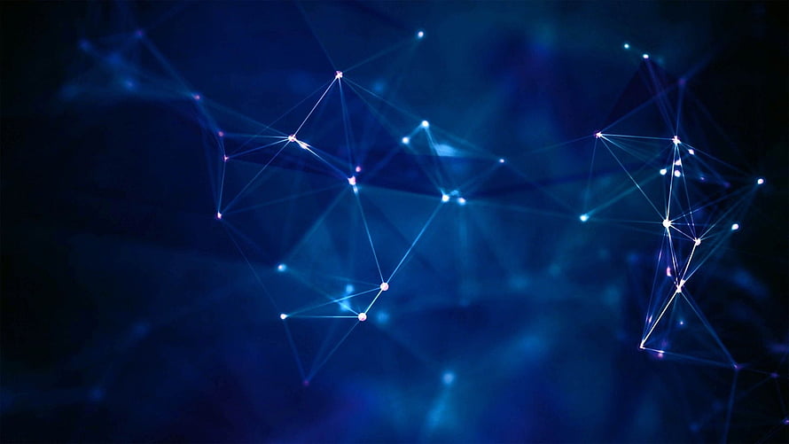 Abstract Digital Network Constellation with Glowing Nodes and Geometric Connections on Dark Blue Background HD wallpaper