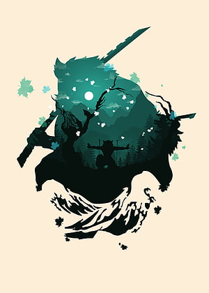Inosuke Hashibira Demon Slayer Double Exposure Forest Landscape Artwork HD phone wallpaper