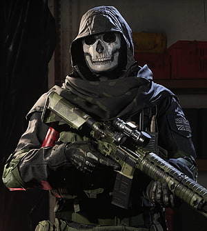 Simon Ghost Riley in Tactical Gear Holding Camouflage Rifle HD phone wallpaper