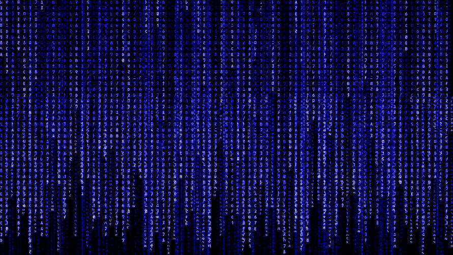 Blue Digital Matrix Code Rain on Black Background HD wallpaper