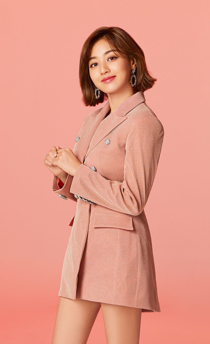 Jihyo from Twice in a Sparkling Pink Blazer Dress with Statement Earrings HD phone wallpaper
