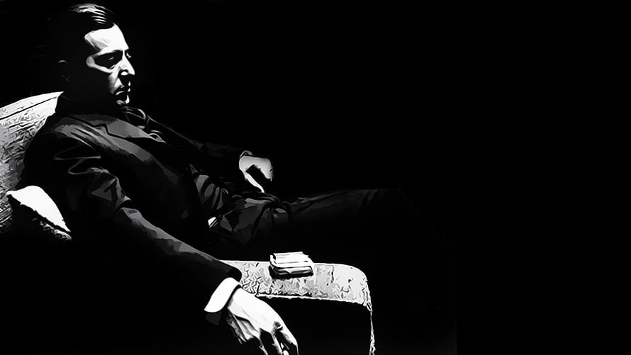 Michael Corleone in a dramatic black and white portrait from The Godfather film series HD wallpaper