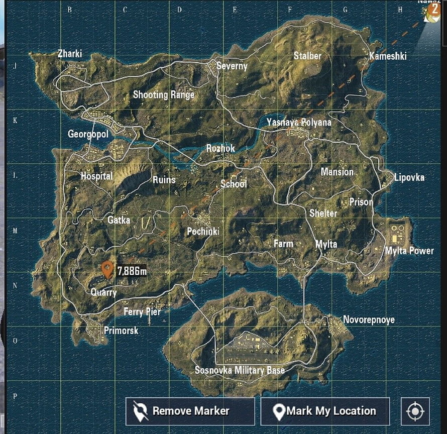 PUBG Erangel Interactive Map with Location Markers and Grid Coordinates HD wallpaper