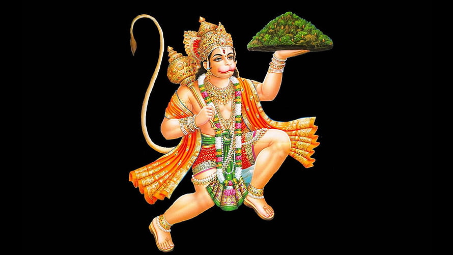 Lord Hanuman Carrying Sanjeevani Mountain in Traditional Indian Art Style HD wallpaper