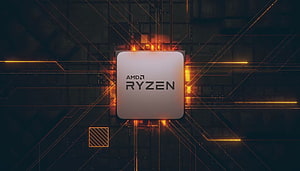 AMD Ryzen Processor on Glowing Circuit Board with Orange Tech Lines HD wallpaper