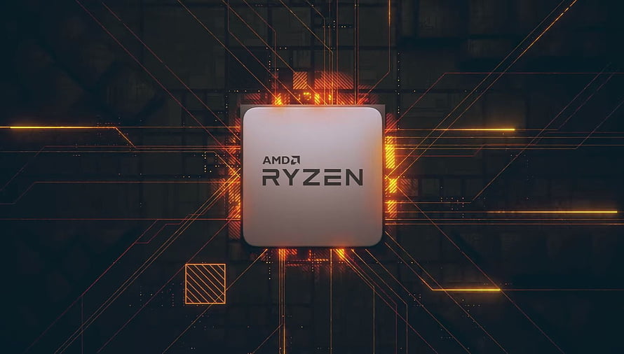AMD Ryzen Processor on Glowing Circuit Board with Orange Tech Lines HD wallpaper